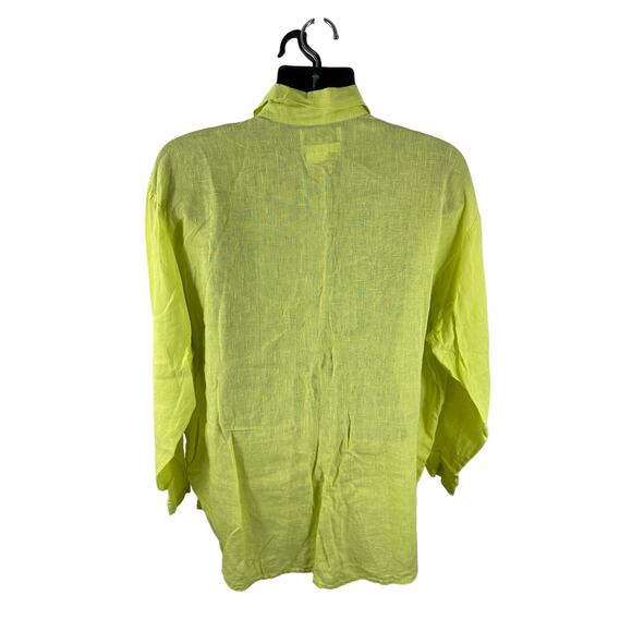 FLAX Linen Button up Longsleeve Women's Large Bright Yellow Pearlescent Buttons - Picture 2 of 11